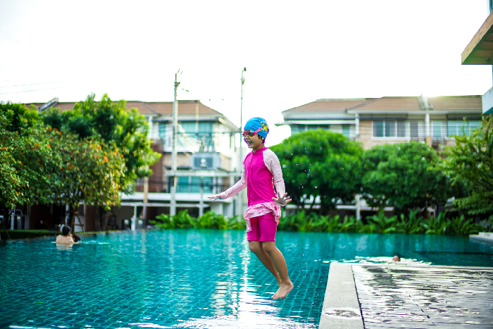 A swimming pool on the school campus, symbolizing comprehensive sports facilities
