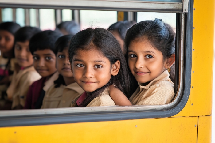 A school bus equipped with GPS tracking for schools to ensure student safety