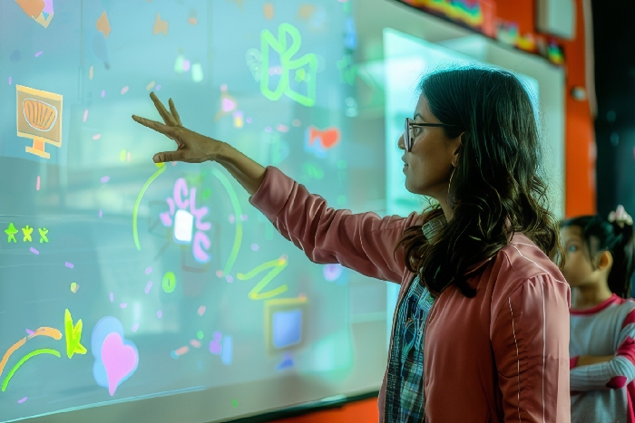 Students engaging with digital boards while following the Podar curriculum at VPLS